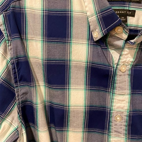 Banana Republic Pinpoint Oxford Shirt Green Plaid - Picture 5 of 9
